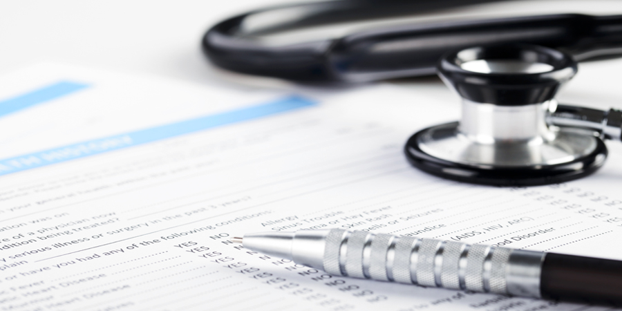 Medical form and stethoscope