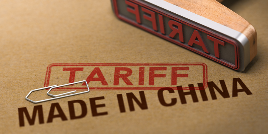 Red "Tariff" Stamp on Brown Folder with "Made in China" text
