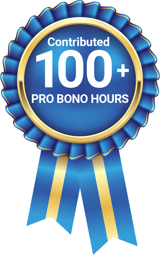 Blue and gold medal for contributing 100+ Pro Bono hours