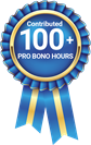 Blue and gold medal for contributing 100+ Pro Bono hours