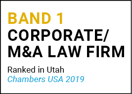 Band 1 Corporate/M&A Law Firm Ranked in Utah 2019