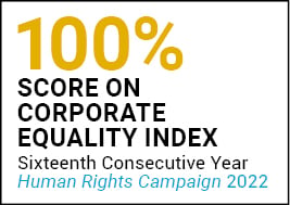 100% Score Equality Index-Human Rights Campaign 2022