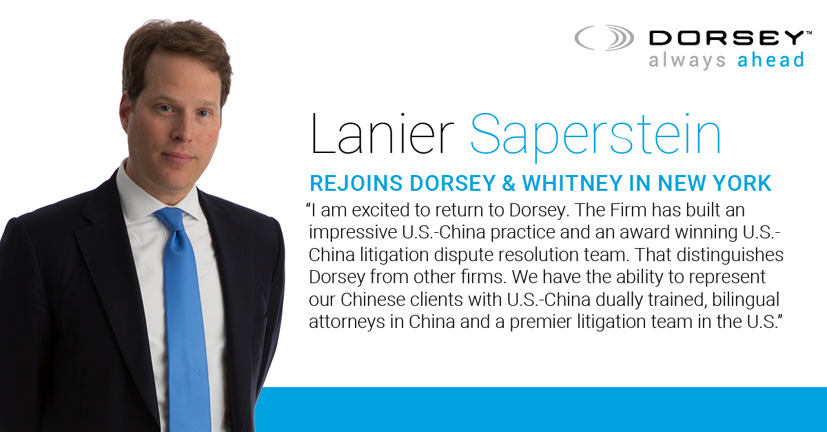 Lanier Saperstein Rejoins Dorsey