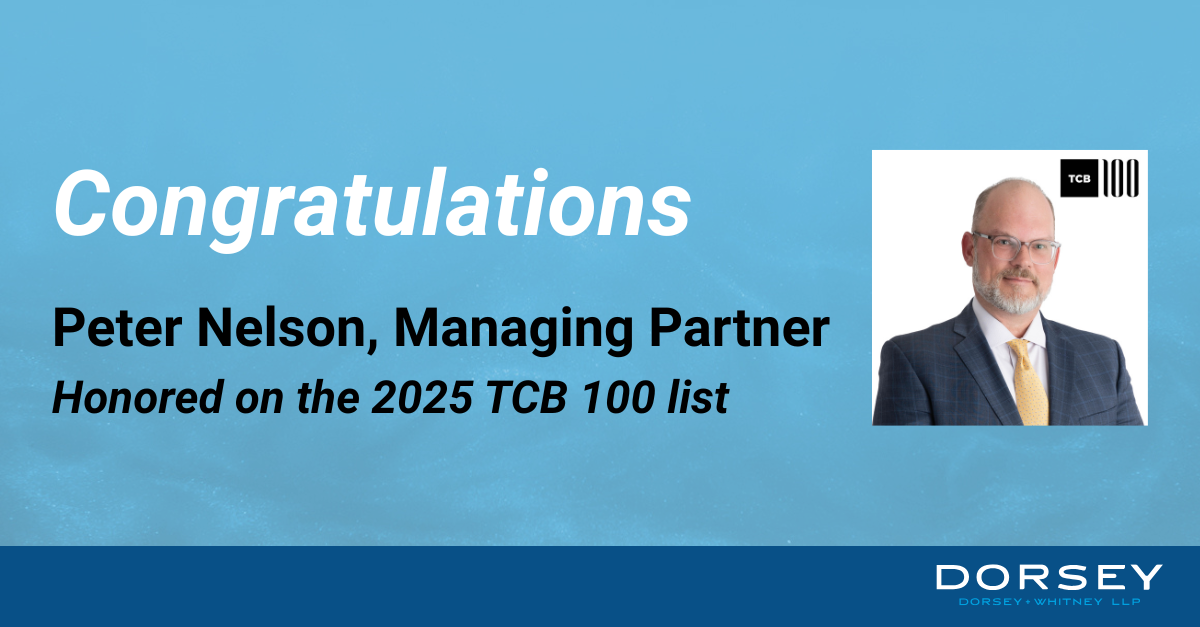 Congratulations! Peter Nelson, Managing Partner, Honored on the 2025 TCB 100 list
